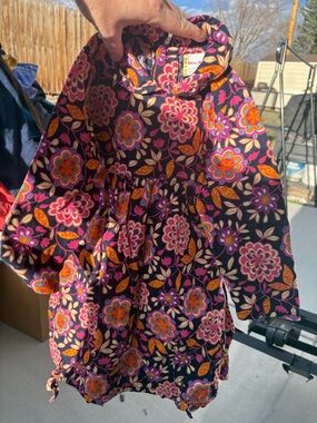 Hanna Andersson Navy Hooded Dress with Pink, Orange and Yellow Floral Print